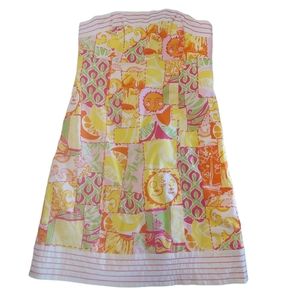 Lilly Pulitzer sz 4 strapless mini dress the happiest hour  pink yellow
